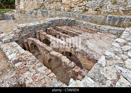 Hypocauste des thermes de la paroi (Thermae) à Conimbriga, le mieux conservé des ruines de la ville romaine au Portugal. Banque D'Images