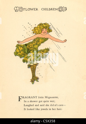 - Mignonette Illustration Enfant Fleur d'un livre ancien Banque D'Images