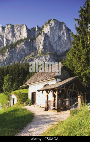 L'Autriche, Salzkammergut, Mondsee, Drachenwand mountain, Mill en premier plan Banque D'Images