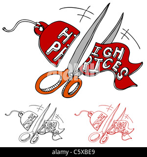 L'image d'une coupe ciseaux des prix élevés d'un tag. Banque D'Images