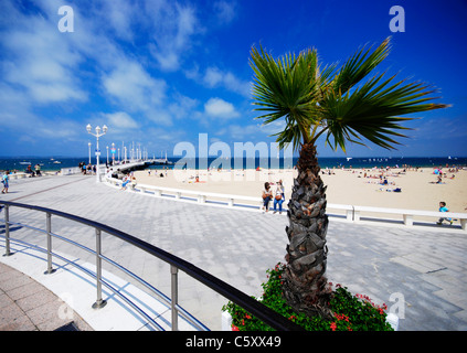 La vie à la plage La plage d'Arcachon, Plage d'Arcachon, dans le sud-ouest de la France. Par l'embarcadère Jetée Thiers. Banque D'Images