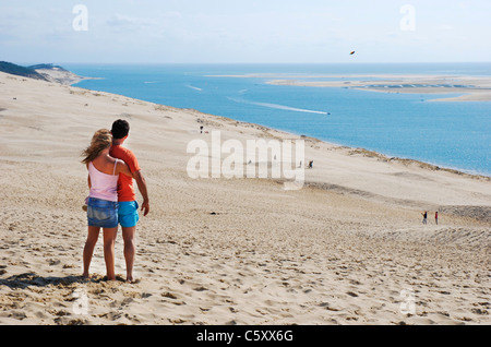 Voir à partir de la Dune du Pilat (aka Dune du Pyla) par Arcachon, France, la plus grande dune de sable en Europe : 107 m de haut et 3 km de long. Banque D'Images