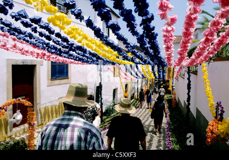 La Festa Dos Tabuleiros, un festival qui a lieu tous les quatre ans dans et autour de la rue de Tomar dans le centre du Portugal. Banque D'Images