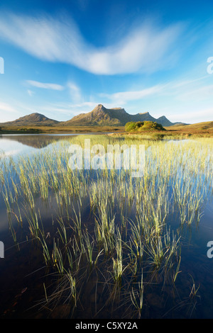 Ben loyal et Lochan Hakel, près de langue, Sutherland, Highland, Scotland, UK. Banque D'Images