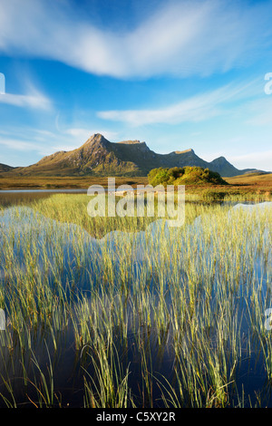 Ben loyal et Lochan Hakel, près de langue, Sutherland, Highland, Scotland, UK. Banque D'Images