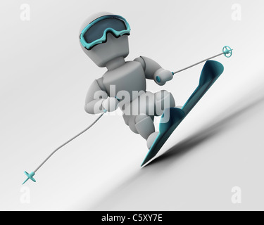 3D render of a man skiing Banque D'Images