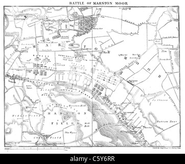 Carte montrant le déploiement de forces royalistes et parlementaire à la bataille de Marston Moor, 2 juillet 1644 ; Banque D'Images