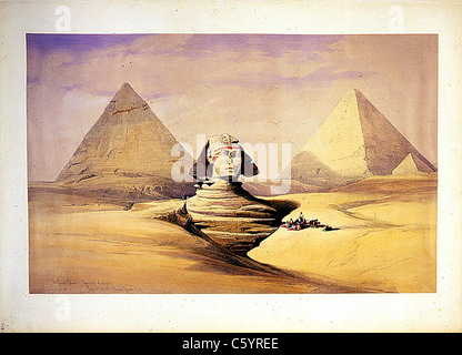 Le Grand Sphinx, pyramides de Girzeh 17 juillet 1839 (Gizeh), Louis Haghe / David Roberts 'Terre Sainte, Syrie, Iduméa, Arabie, Egypte et Nubie' Banque D'Images