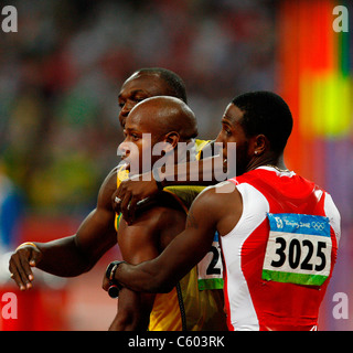 ASAFA POWELL USAIN Bolt et RIC LA JAMAÏQUE ET TRINITÉ-ET-TOBAGO STADE OLYMPIQUE BEIJING Chine 22 Août 2008 Banque D'Images