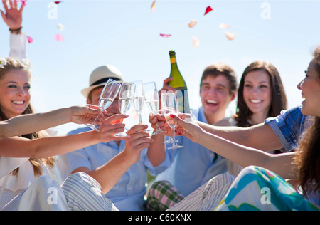 Friends toasting senior couple Banque D'Images