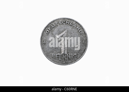 Photo détail d'une pièce de 1 pfennig de la zone d'occupation soviétique de l'année 1948 Banque D'Images