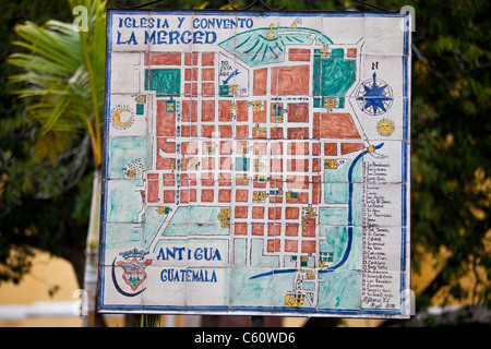 La carte d'Antigua, Guatemala Banque D'Images