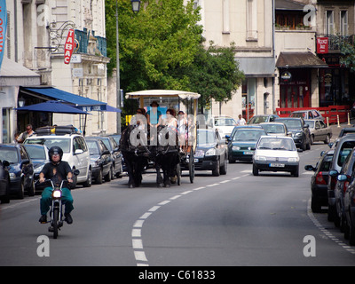 Cheval et un chariot transportant les touristes dans les rues de Blois, Loire, France Banque D'Images