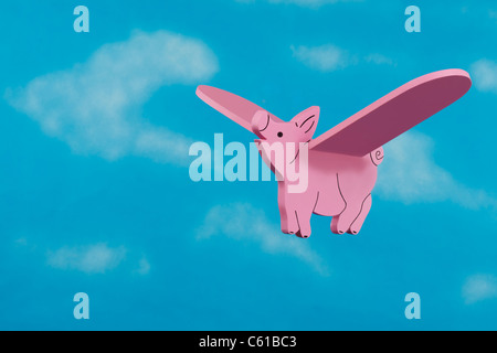 Flying Pig avec fond de ciel bleu Banque D'Images