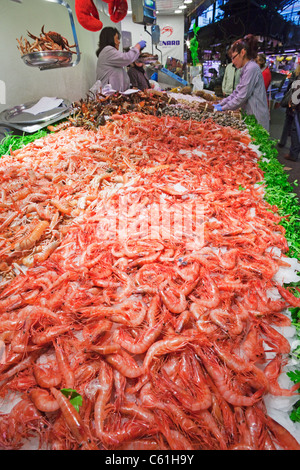 Espagne, Barcelone, Las Ramblas, la Boqueria, fruits de mer Affichage de décrochage Banque D'Images