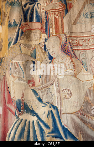 France, vallée de la Loire, Château de Chenonceau, tapisserie représentant Musiciens Banque D'Images