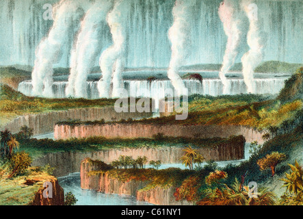 Les Chutes Victoria ou Mosi-oa-Tunya, Zambèze, le Zimbabwe, l'Afrique du Sud au 19e siècle. Banque D'Images
