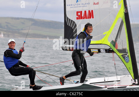 UK, Olympic Test Event, Nathan Outteridge et Iain Jensen l'or dans la catégorie 49ER medal race for Australian Banque D'Images