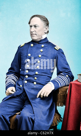 Portrait colorisé du Contre-amiral David G. Farragut, officier de la Marine fédérale (Vice-amiral ,1864) Guerre civile USA Banque D'Images