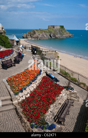 Tenby, Falaise Gardens & South Beach, St Catherines Island, Pembrokeshire, Pays de Galles, Royaume-Uni Banque D'Images