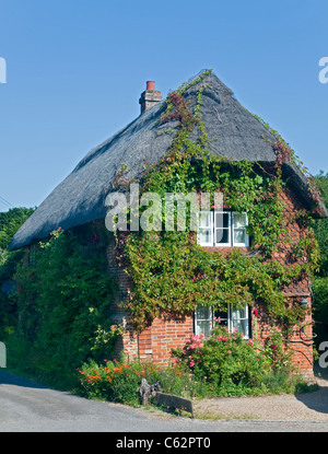 Chaumière à l'ancienne en fondant, Hampshire, Angleterre Banque D'Images