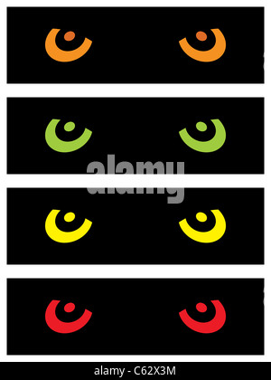 Les yeux des animaux jeu de quatre en rouge, jaune, vert et orange Banque D'Images