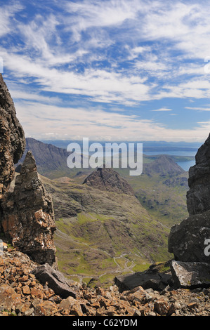 Vue depuis le Sgurr nan Bealach vers poux na h-Uamha et Sgurr na ires, Isle of Skye Banque D'Images