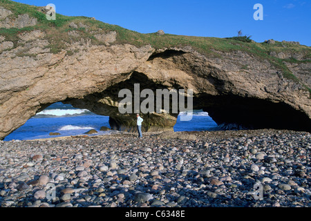 Terre-neuve et Labrador, Canada - Arches à Arches Provincial Park - Mer vague l'érosion le long des Vikings, péninsule du Nord Banque D'Images