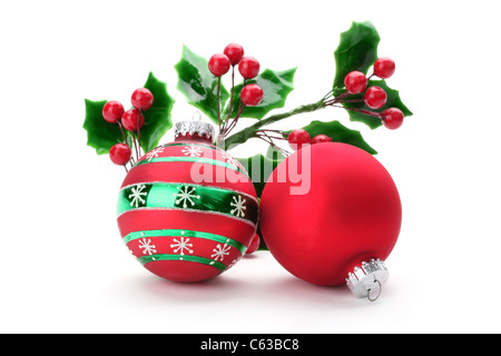 Houx de Noël avec boules décoratives Banque D'Images