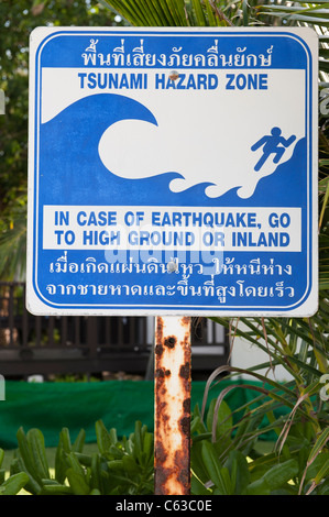 Panneau d'avertissement de tsunami en Thaïlande Banque D'Images