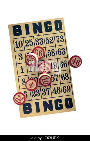 Vintage carte de bingo et marqueurs Banque D'Images