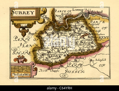 Surrey - Old English Carte du comté par John Speed, vers 1625 Banque D'Images