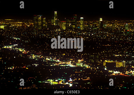 Downtown Los Angeles skyline at night Banque D'Images