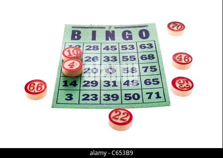 Vintage carte de bingo et marqueurs Banque D'Images