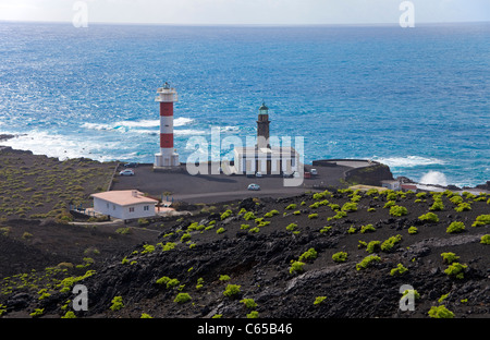 Nouveau et l'ancien phare de la faro de Fuencaliente, côte sud, la palma, Canary Islands, Spain, Europe Banque D'Images