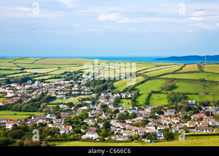 Vue sur village Croyde vers Morte Point, North Devon, England, UK Banque D'Images