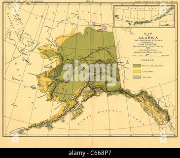 Carte de l'Alaska et des régions voisines, 1842 - carte Antiquarienne d'époque par Petroff Banque D'Images