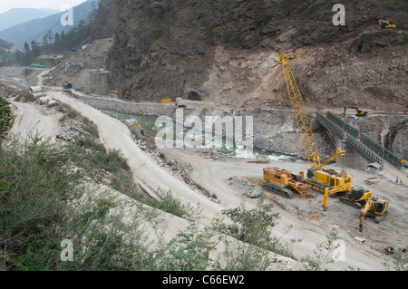 Site de construction d'une nouvelle usine hydroélectrique près de wangdue. Bhoutan Banque D'Images