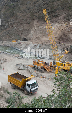 Site de construction d'une nouvelle usine hydroélectrique près de wangdue. Bhoutan Banque D'Images