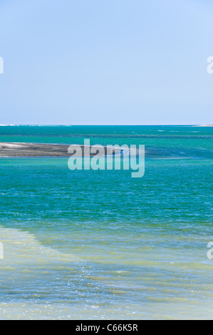 La magnifique mer de Tasman turquoise et plages de sable doré de Manu Bay Waikato Raglan vers Île du Nord Nouvelle-Zélande NZ Banque D'Images