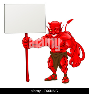 Un diable personnage permanent signe avec illustration Banque D'Images