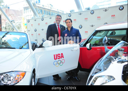 Jack Pitney, Apolo Anton Ohno à la conférence de presse pour le Comité Olympique des Etats-Unis (USOC) annonce un partenariat avec BMW Banque D'Images