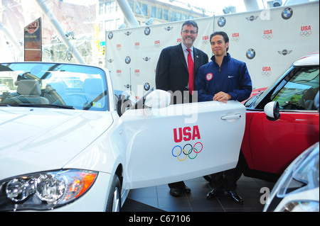 Jack Pitney, Apolo Anton Ohno à la conférence de presse pour le Comité Olympique des Etats-Unis (USOC) annonce un partenariat avec BMW Banque D'Images