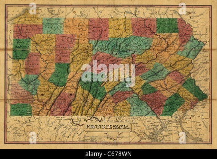 1829 carte de Pennsylvanie - carte Antiquarienne d'époque par Finley Banque D'Images