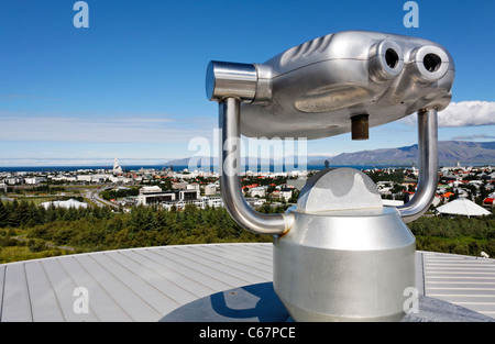 Vue depuis Perlan sur la ville de Reykjavik, Islande Banque D'Images