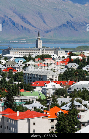 Vue depuis Perlan sur la ville de Reykjavik, Islande Banque D'Images