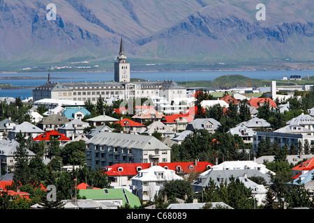 Vue depuis Perlan sur la ville de Reykjavik, Islande Banque D'Images