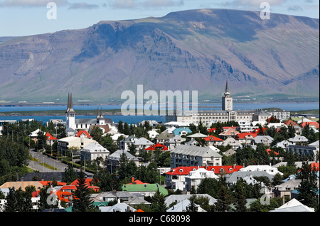 Vue depuis Perlan sur la ville de Reykjavik, Islande Banque D'Images