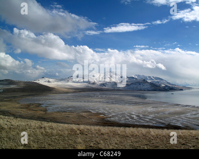 Plage à Whiterock Bay de Buffalo Point, Utah, Antelope Island Banque D'Images