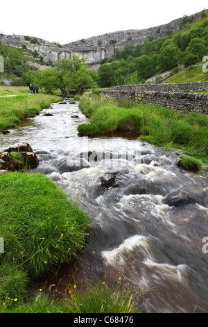 Malham Beck stream, Malham Cove, dans le Yorkshire, Yorkshire Dales National Park, England, UK Banque D'Images